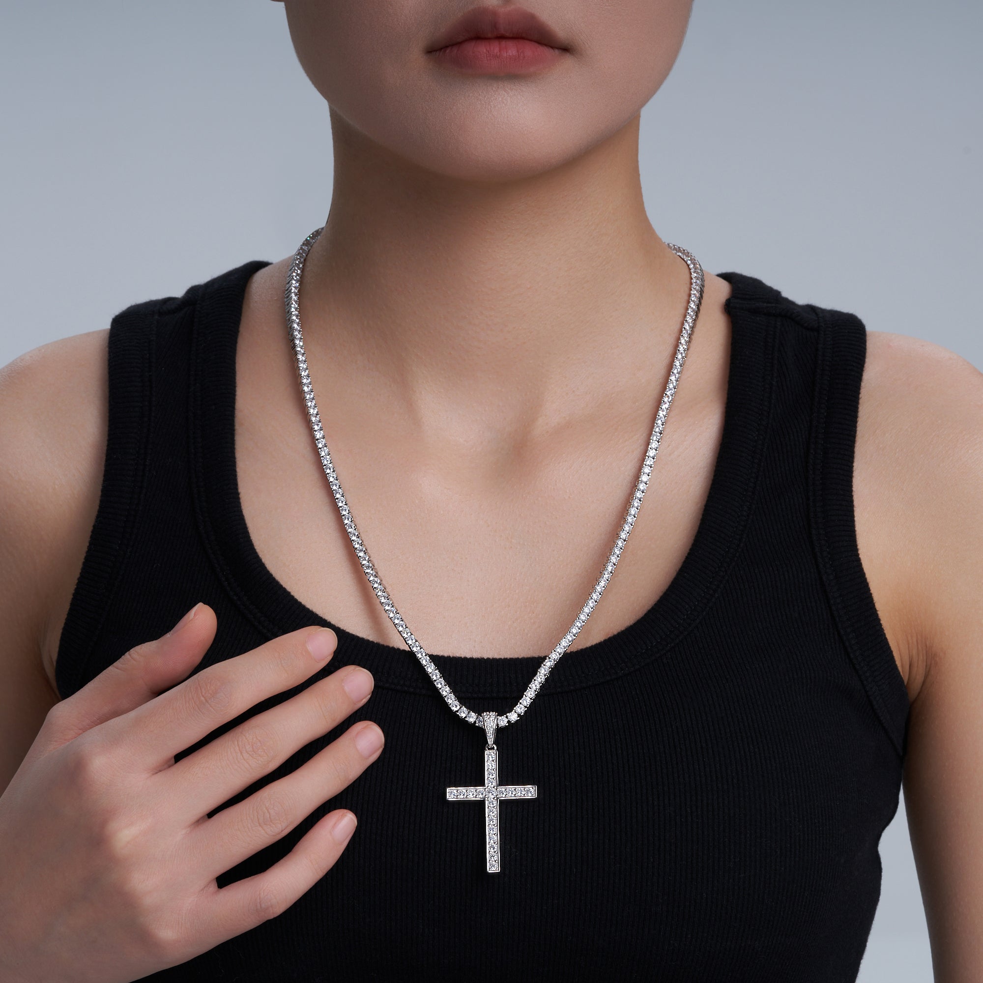 Moissanite Jesus Cross Pendant, 14k Gold