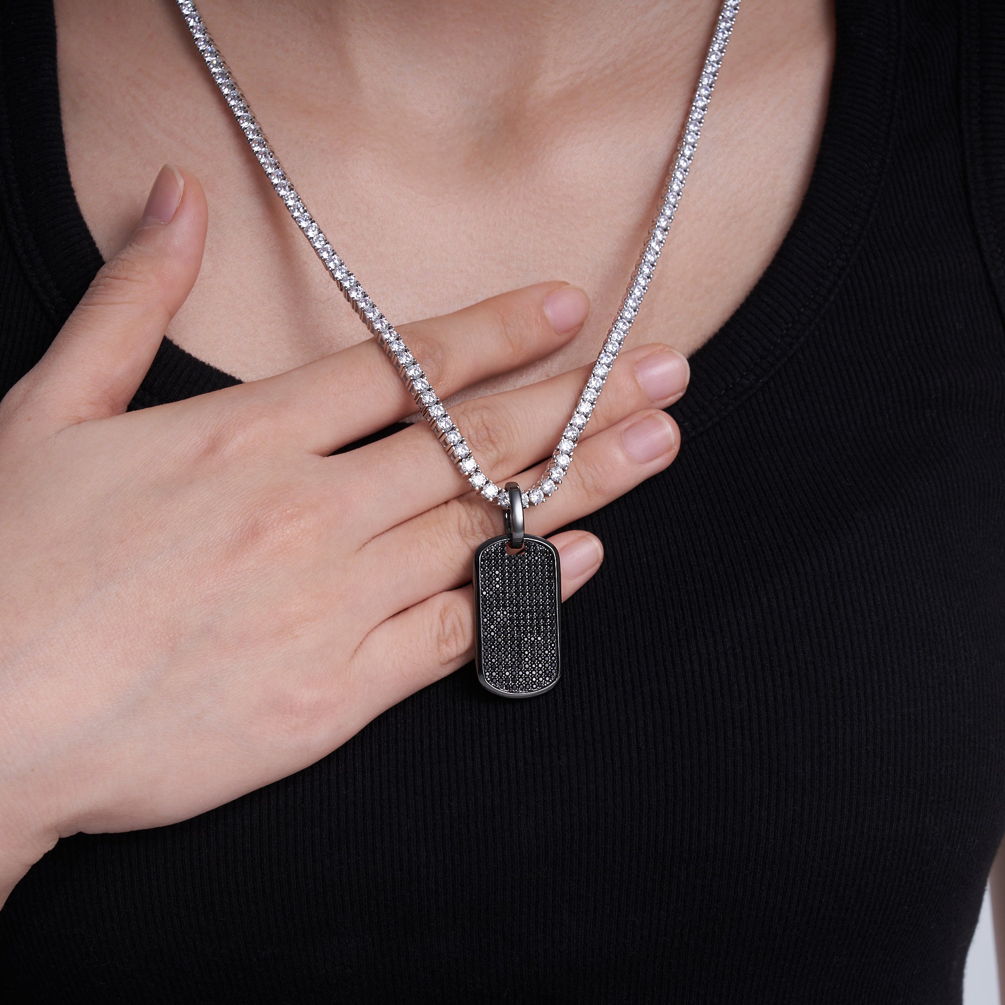 Black Moissanite Dog Tag Pendant