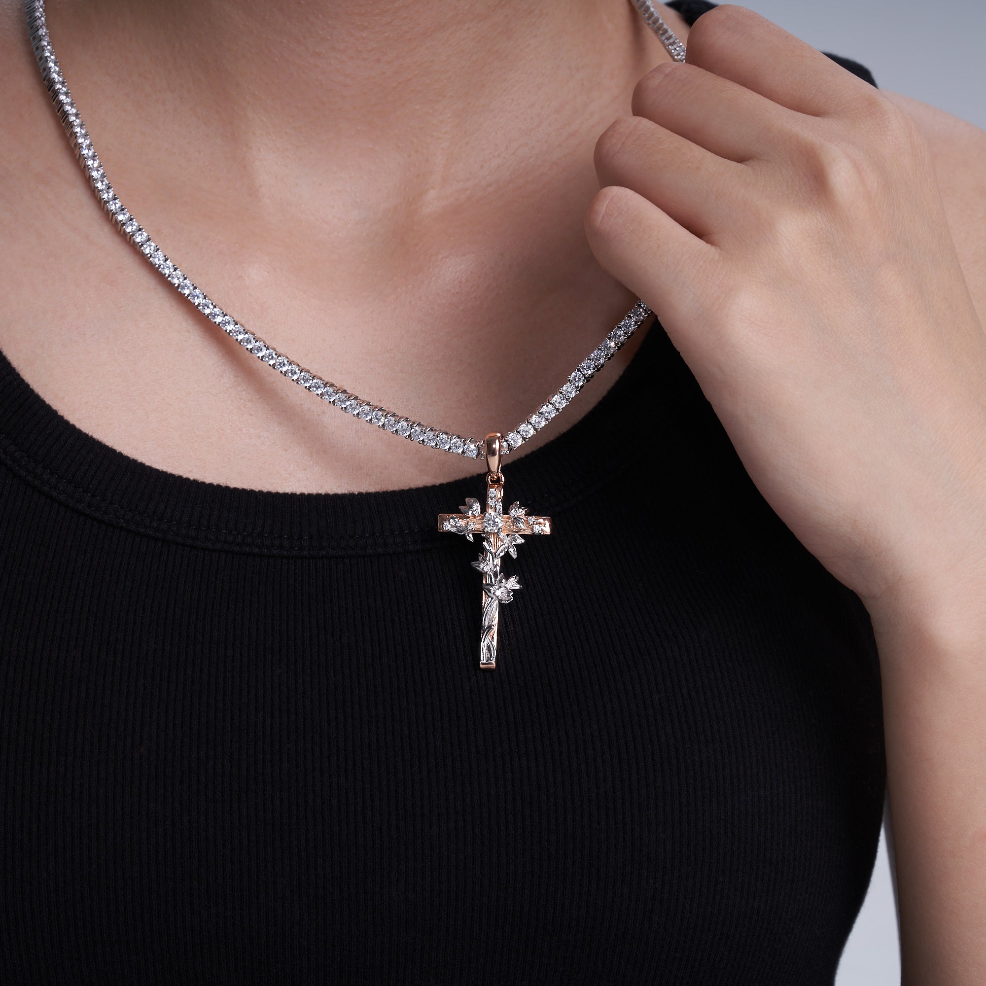 Moissanite Jesus Cross Pendant, 14k Gold