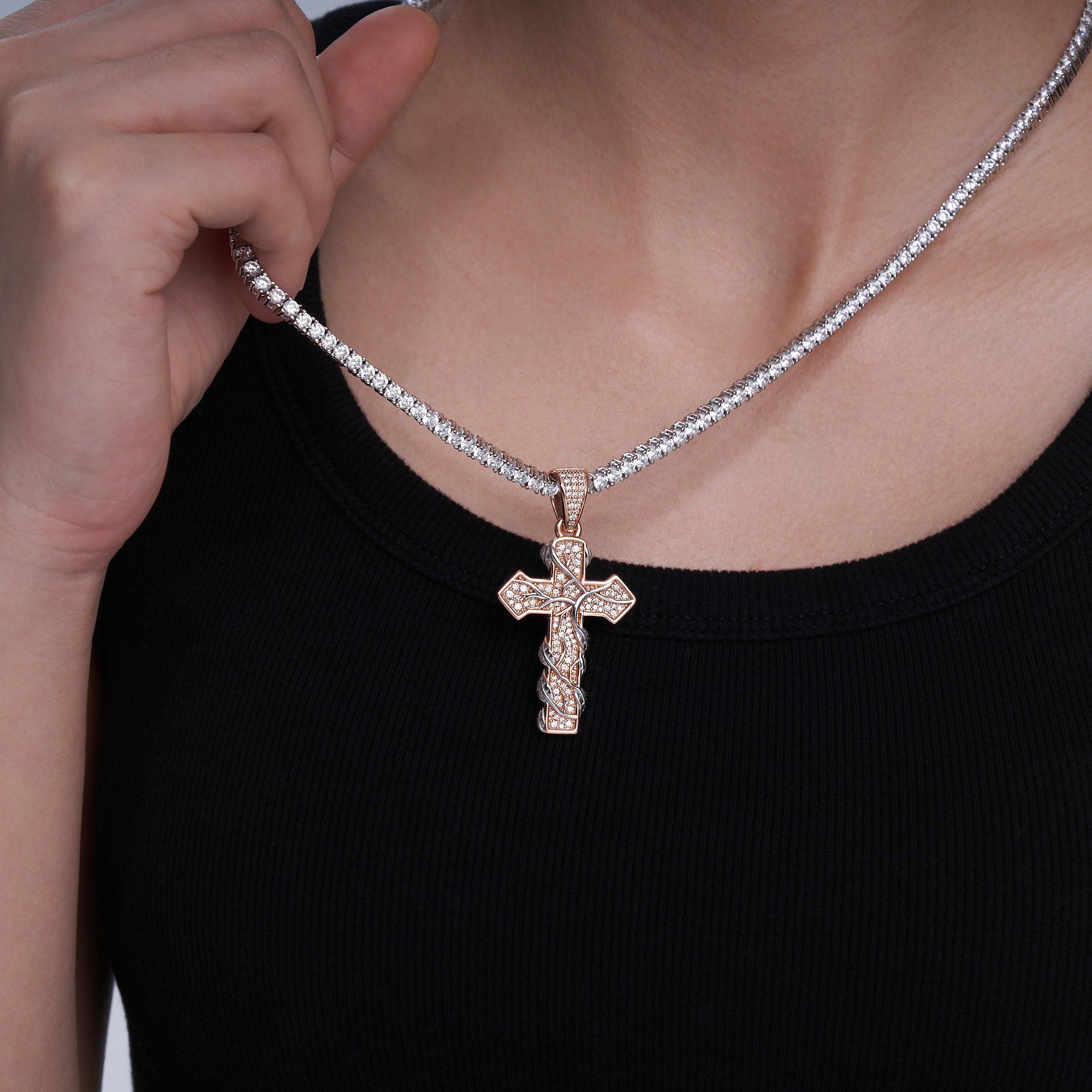 Branches Moissanite Cross Pendant