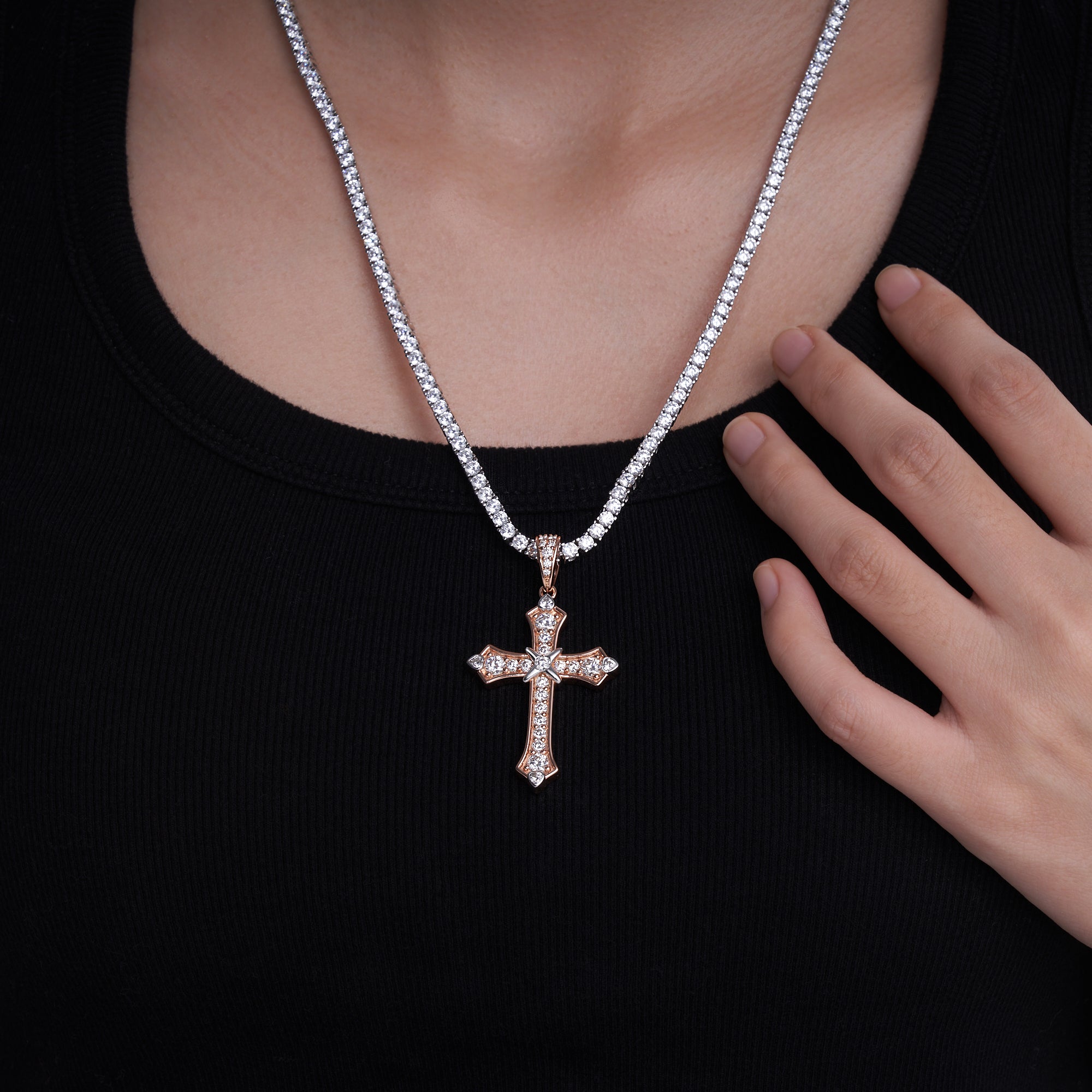 Moissanite Jesus Cross Pendant, 14k Gold