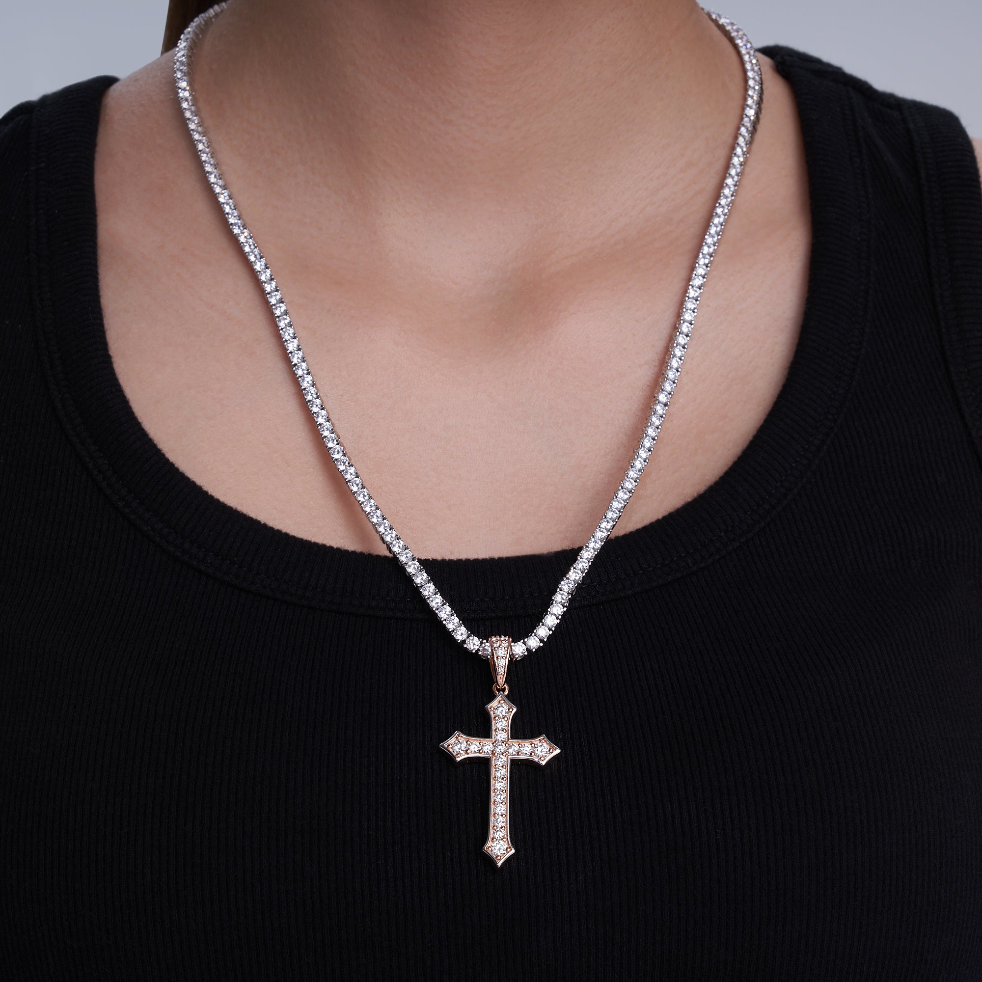 Moissanite Jesus Cross Pendant, 14k Gold