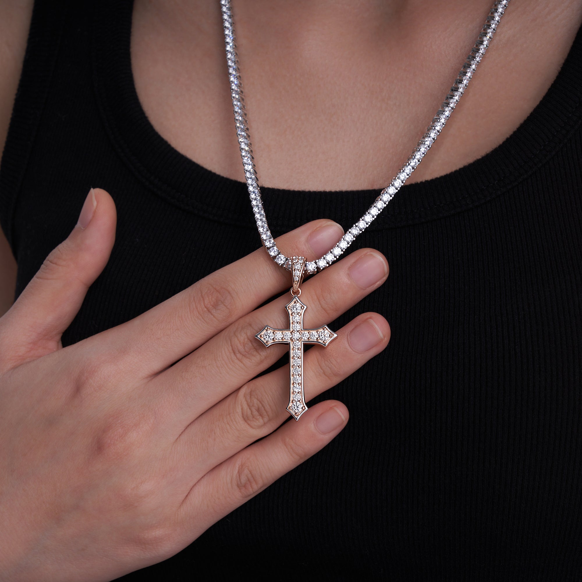 Moissanite Jesus Cross Pendant, 14k Gold