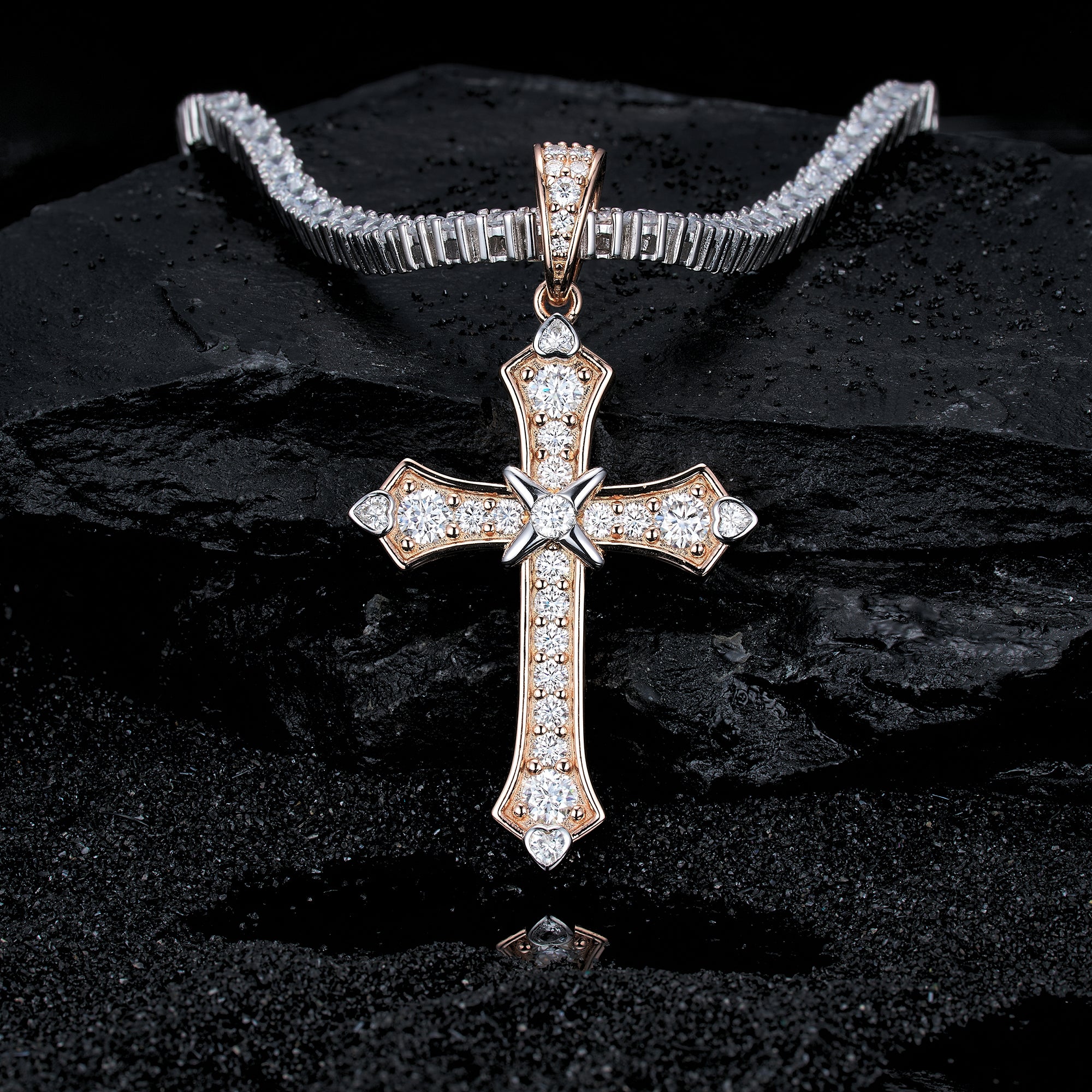 Moissanite Jesus Cross Pendant, 14k Gold