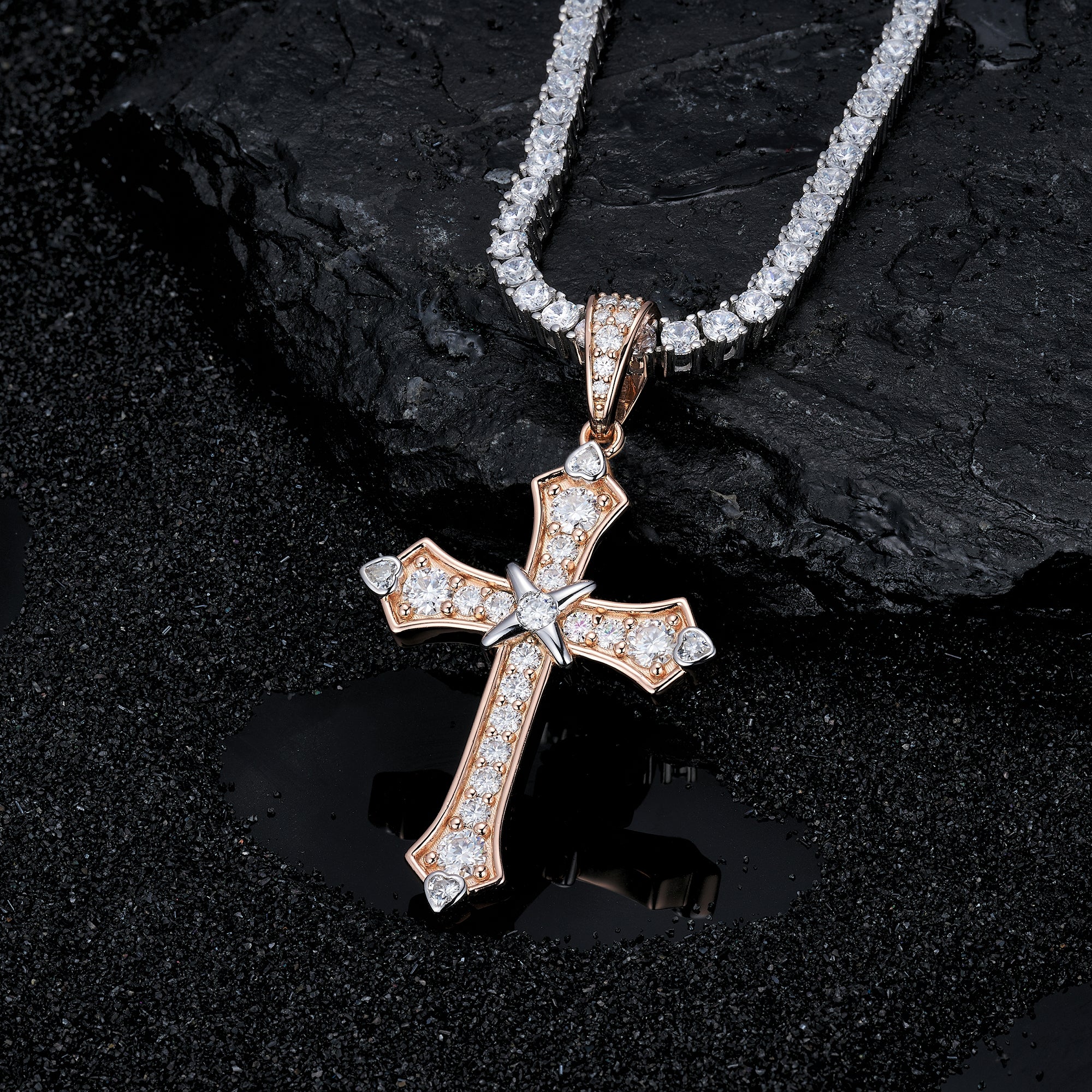 Moissanite Jesus Cross Pendant, 14k Gold