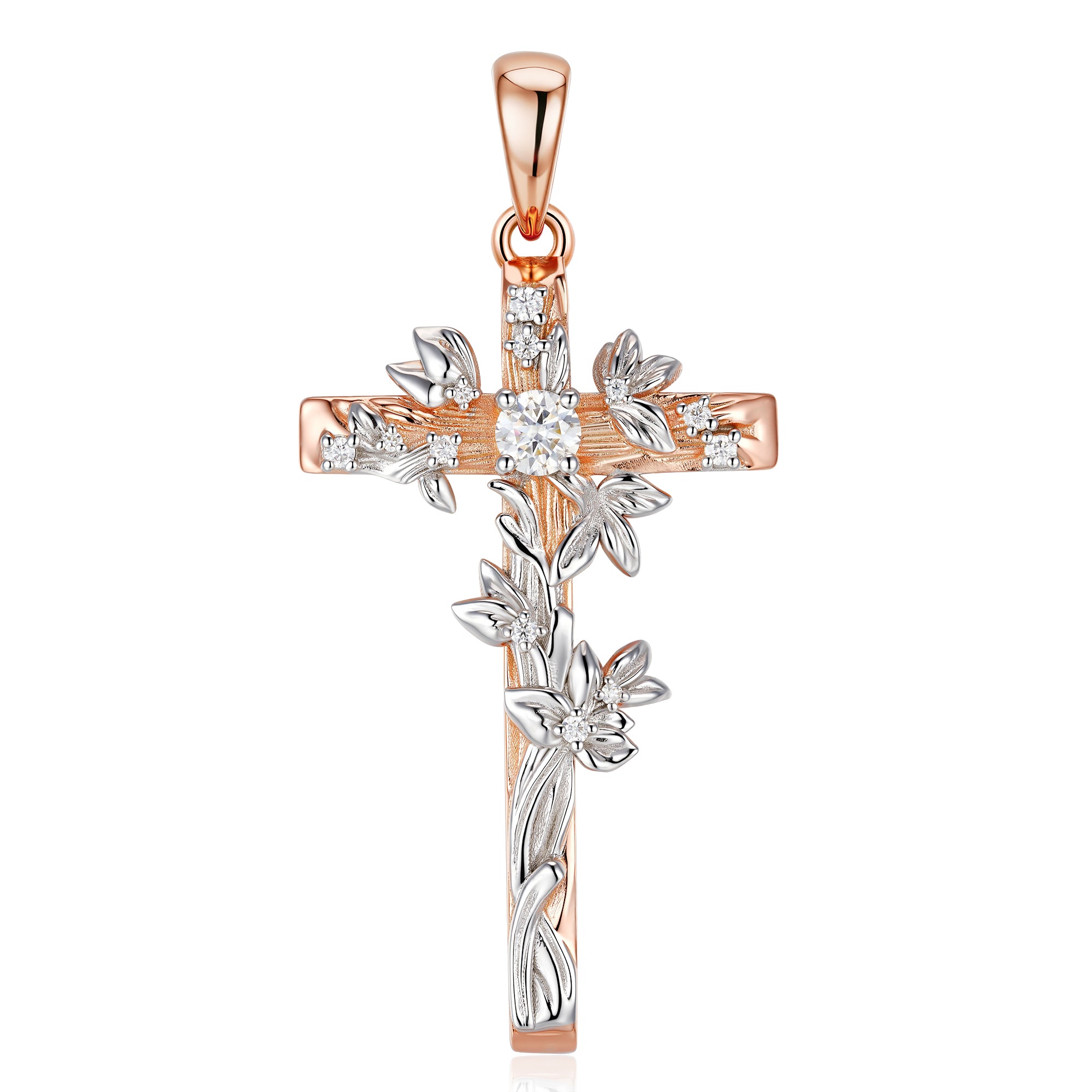 Moissanite Jesus Cross Pendant, 14k Gold