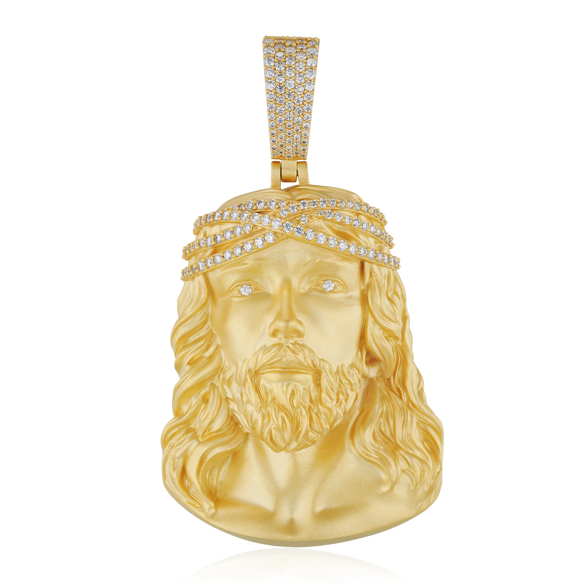 Moissanite “Head of Jesus” Design Pendant, 18k Gold