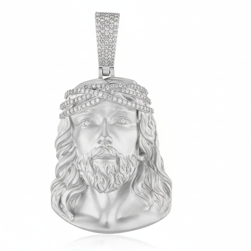 Moissanite “Head of Jesus” Design Pendant, 18k Gold