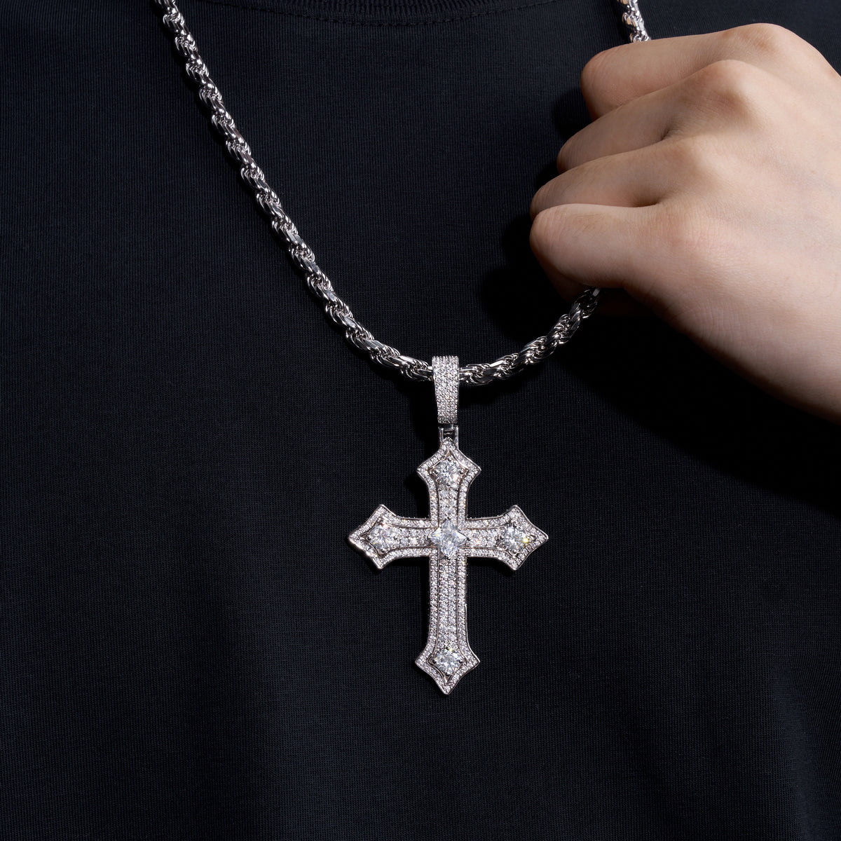 Moissanite Jesus Cross Pendant, 14k Gold