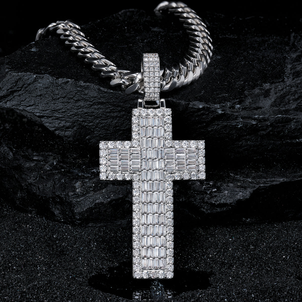 Moissanite Jesus Cross Pendant, 14k Gold