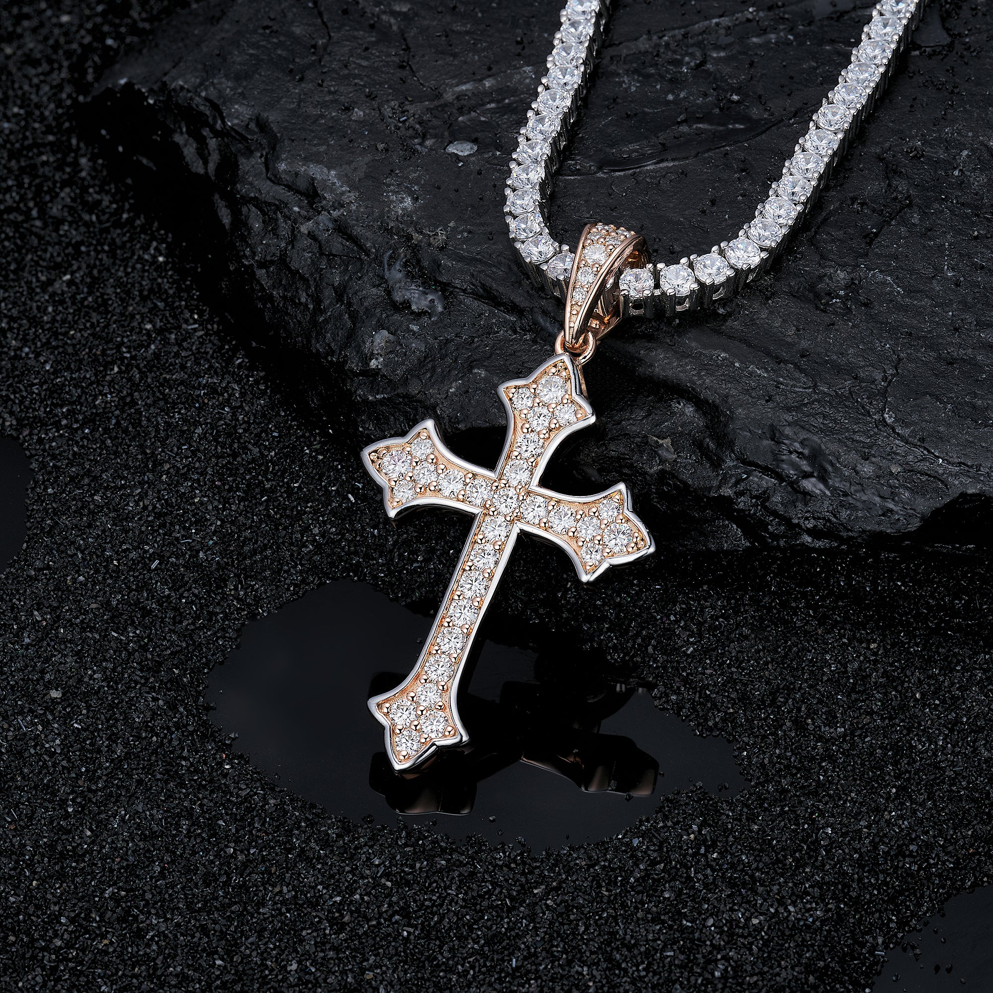 Moissanite Jesus Cross Pendant, 14k Gold