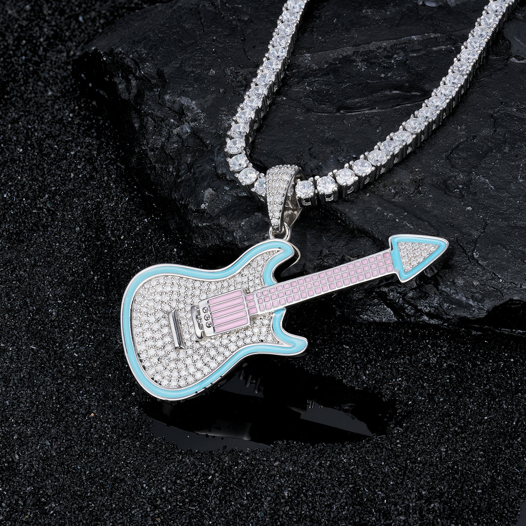 Moissanite “Guitar” Design Pendant, 14k Gold