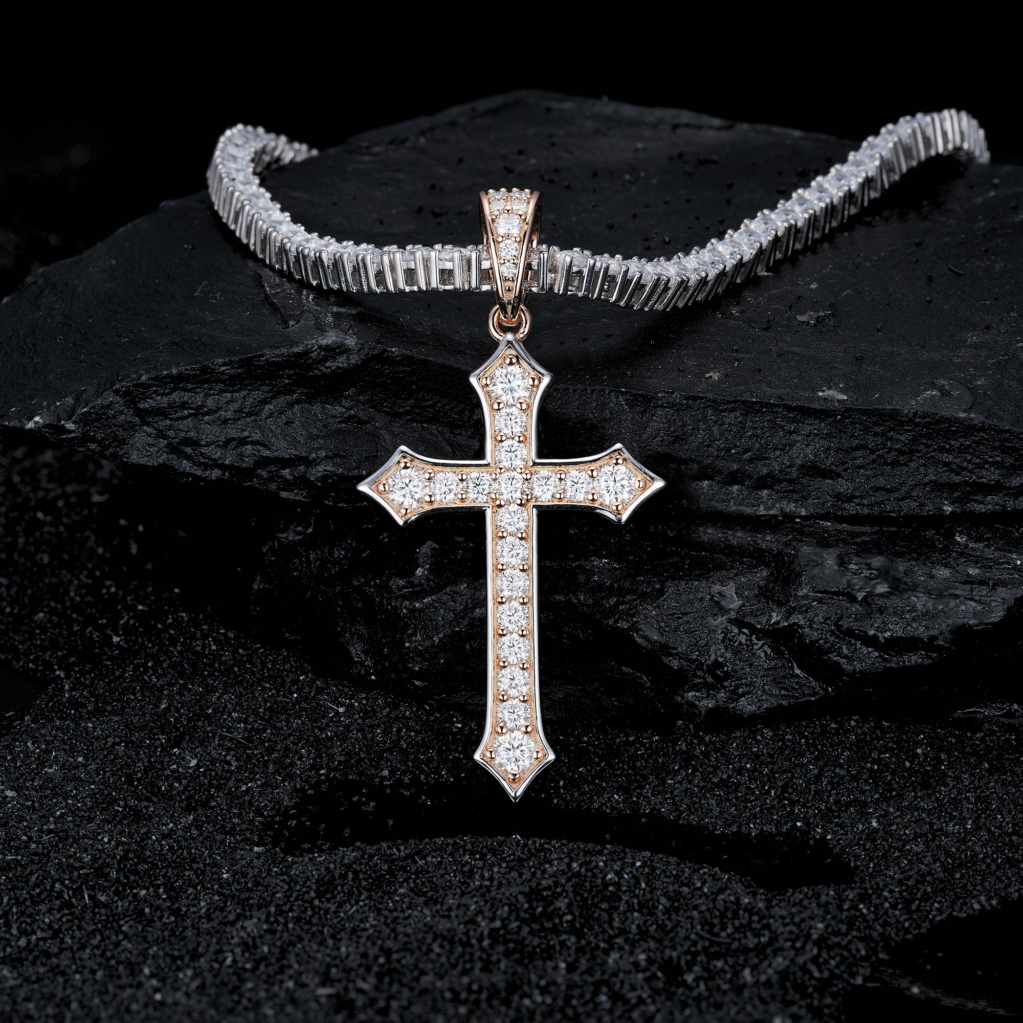 Moissanite Jesus Cross Pendant, 14k Gold