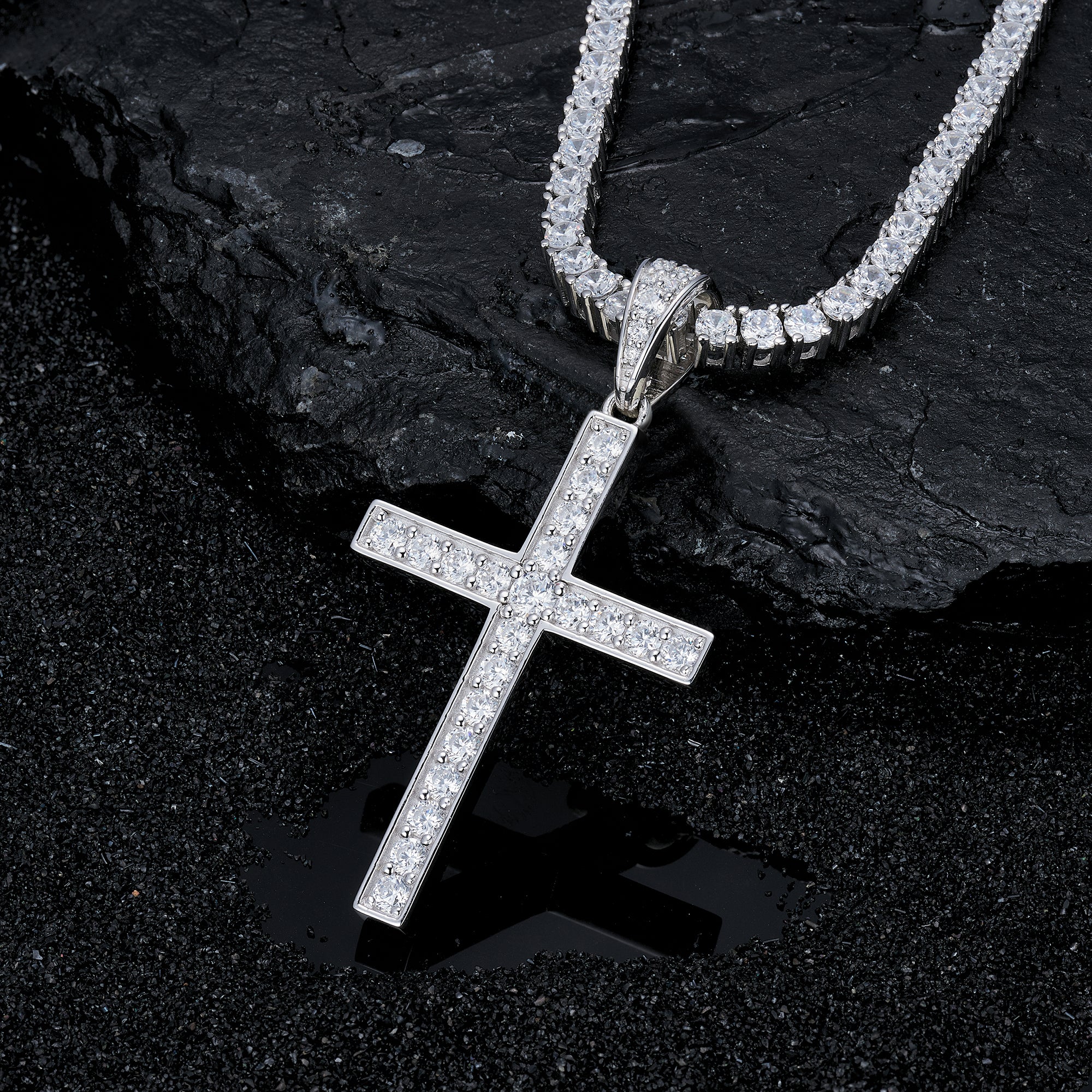 Moissanite Jesus Cross Pendant, 14k Gold