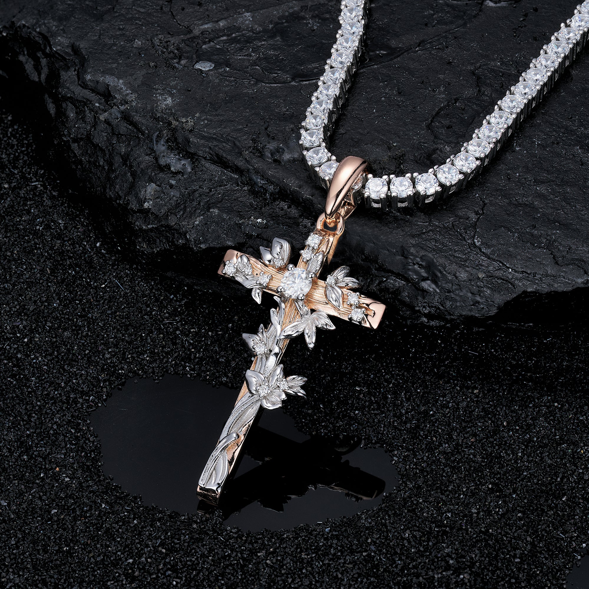 Moissanite Jesus Cross Pendant, 14k Gold
