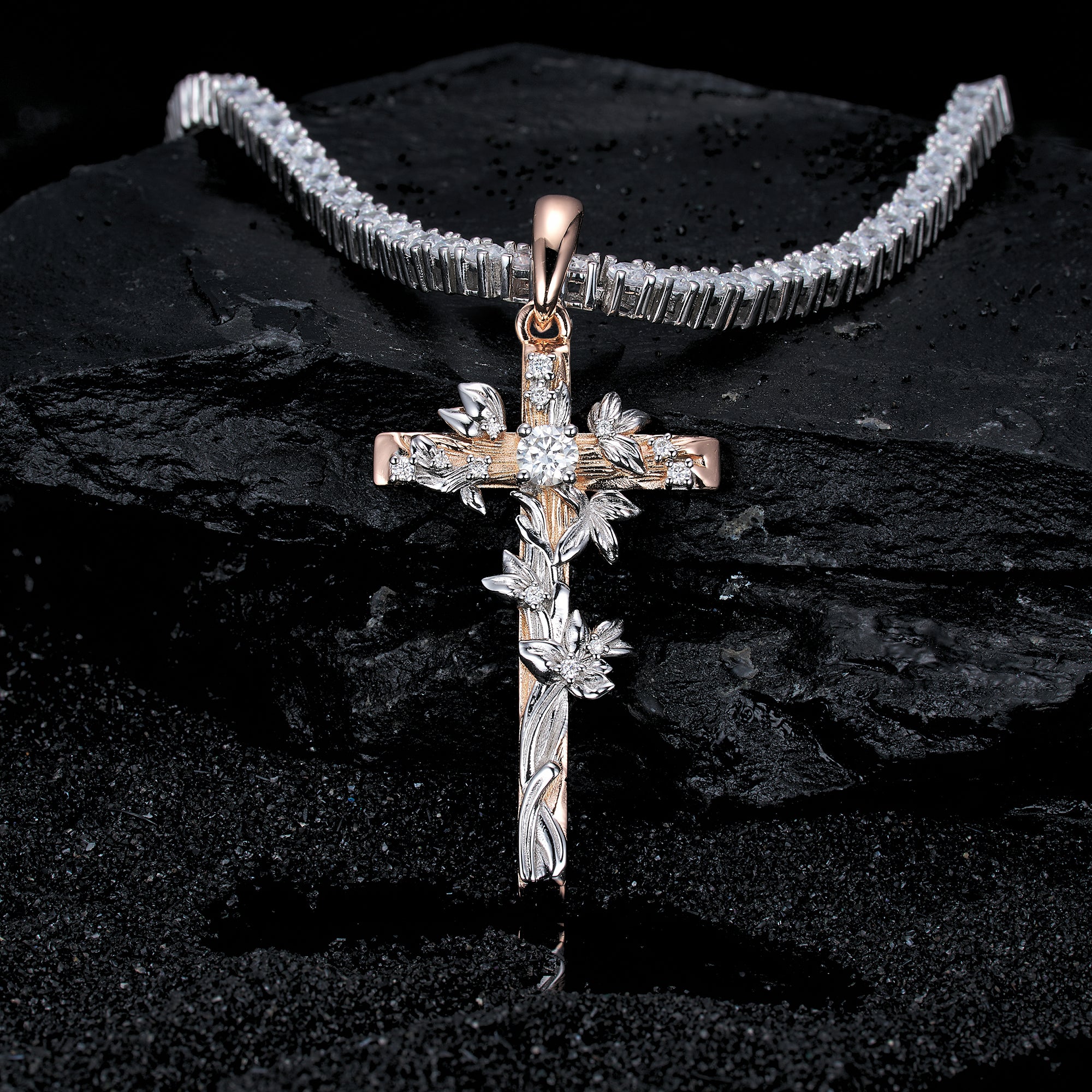 Moissanite Jesus Cross Pendant, 14k Gold