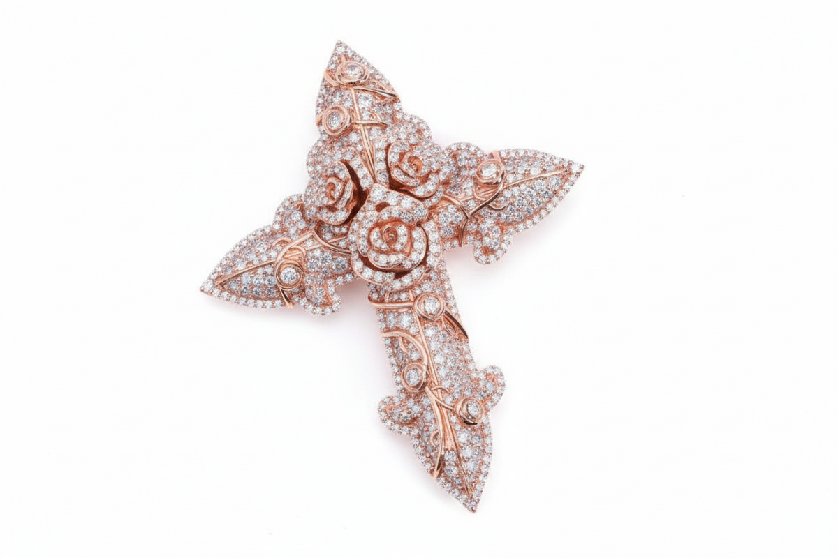 VVS Moissanite Rose Cross Pendant