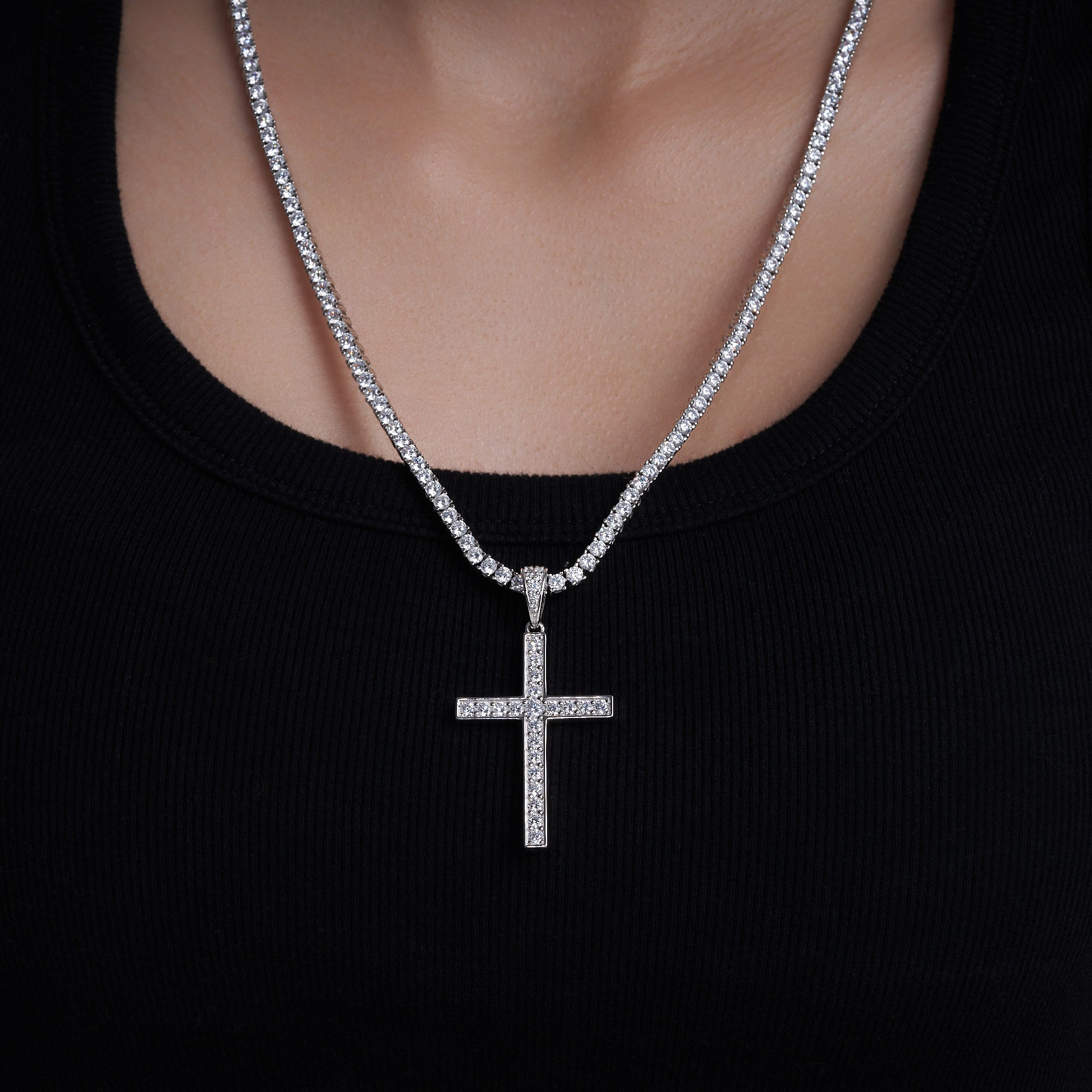 Moissanite Jesus Cross Pendant, 14k Gold