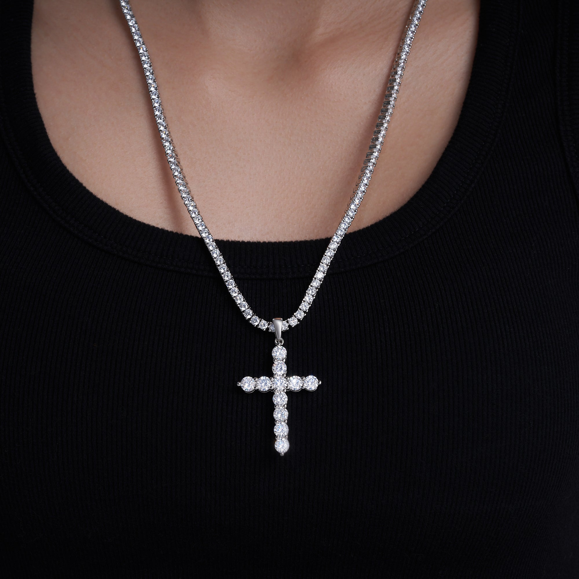Moissanite Jesus Cross Pendant, 14k Gold