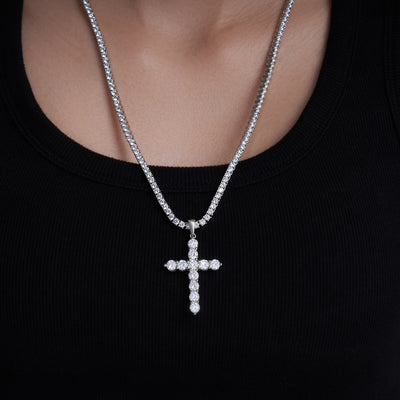 Moissanite Jesus Cross Pendant, 14k Gold