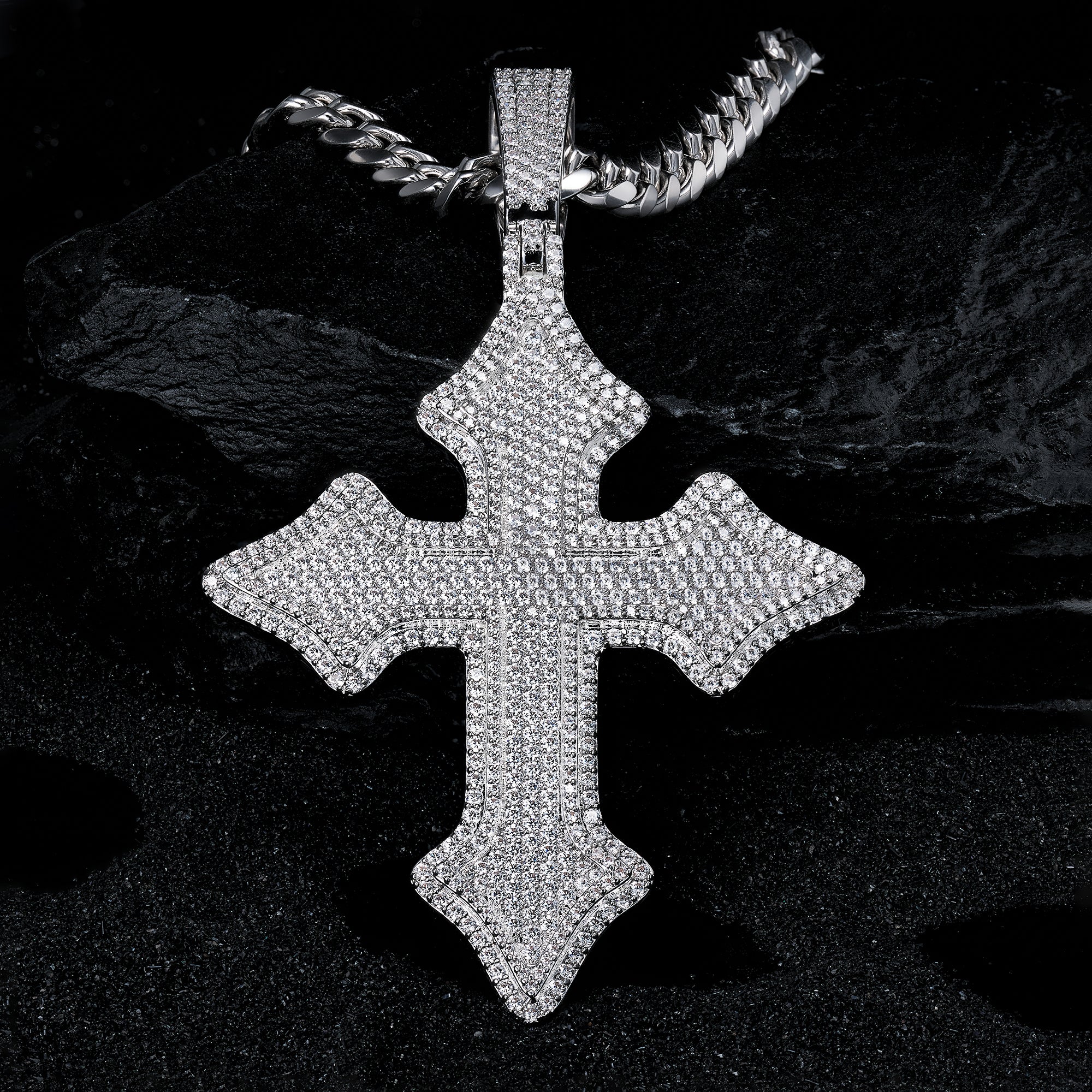 Moissanite Jesus Cross Pendant, 14k Gold