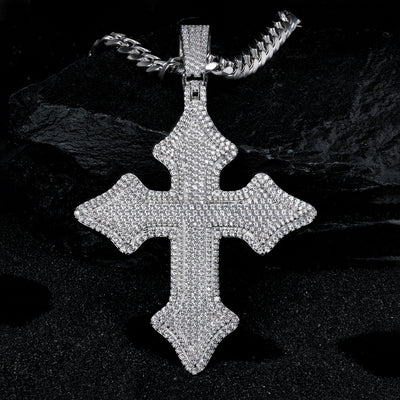 Moissanite Jesus Cross Pendant, 14k Gold
