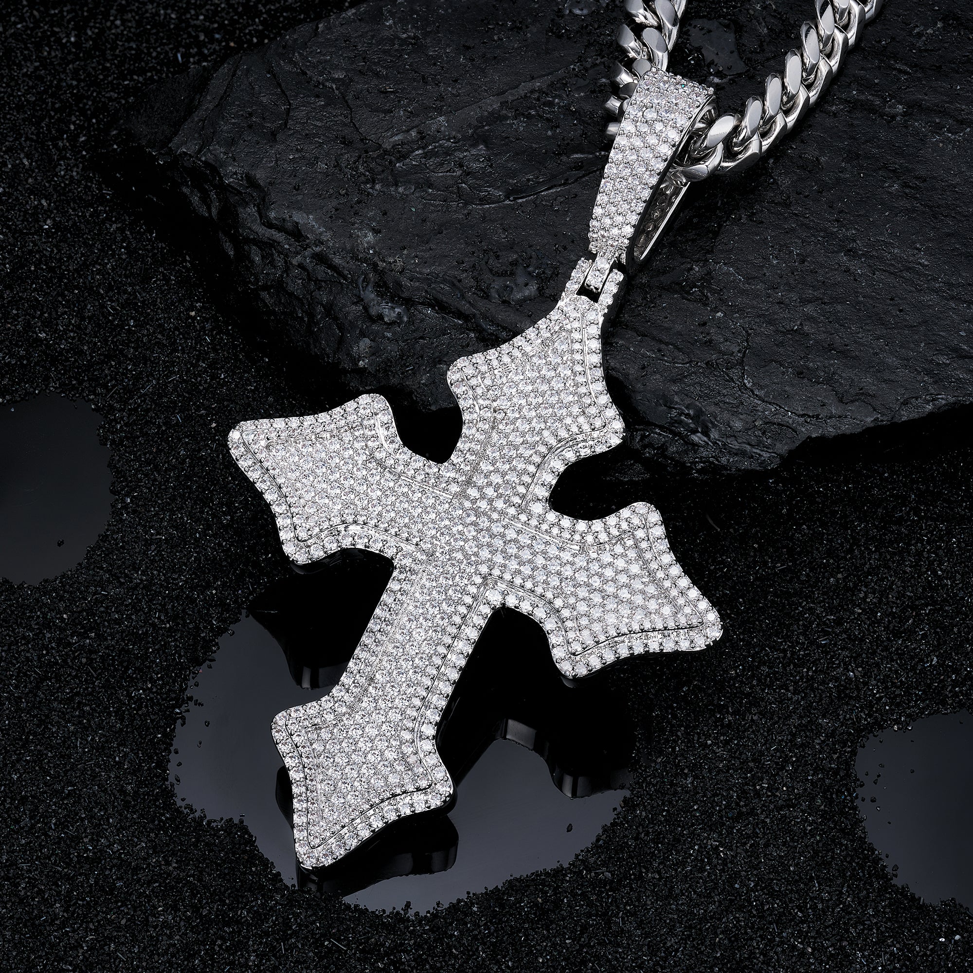 Moissanite Jesus Cross Pendant, 14k Gold
