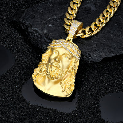 Moissanite “Head of Jesus” Design Pendant, 18k Gold