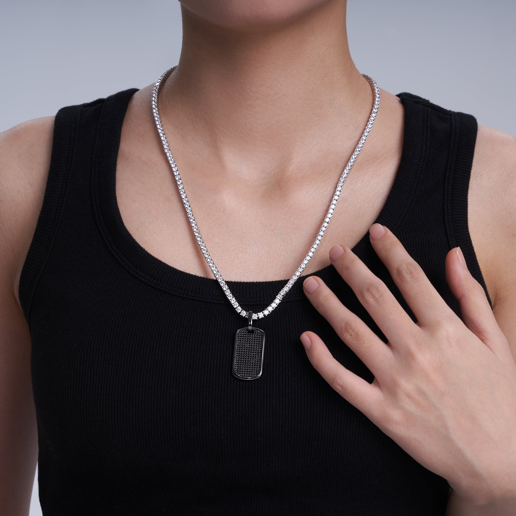 Black Moissanite Dog Tag Pendant