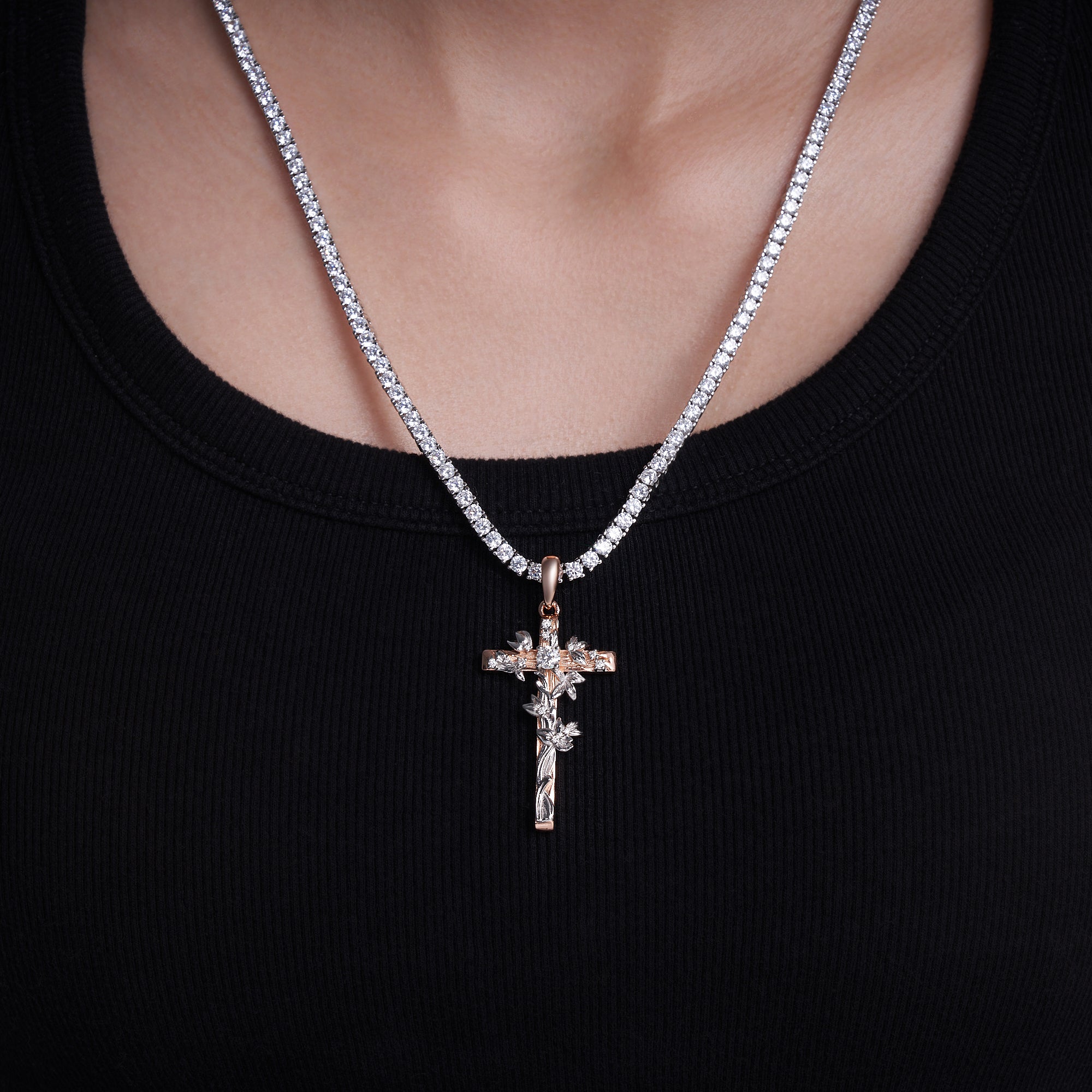 Moissanite Jesus Cross Pendant, 14k Gold