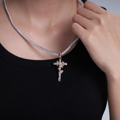 Moissanite Jesus Cross Pendant, 14k Gold
