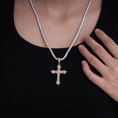 Moissanite Jesus Cross Pendant, 14k Gold