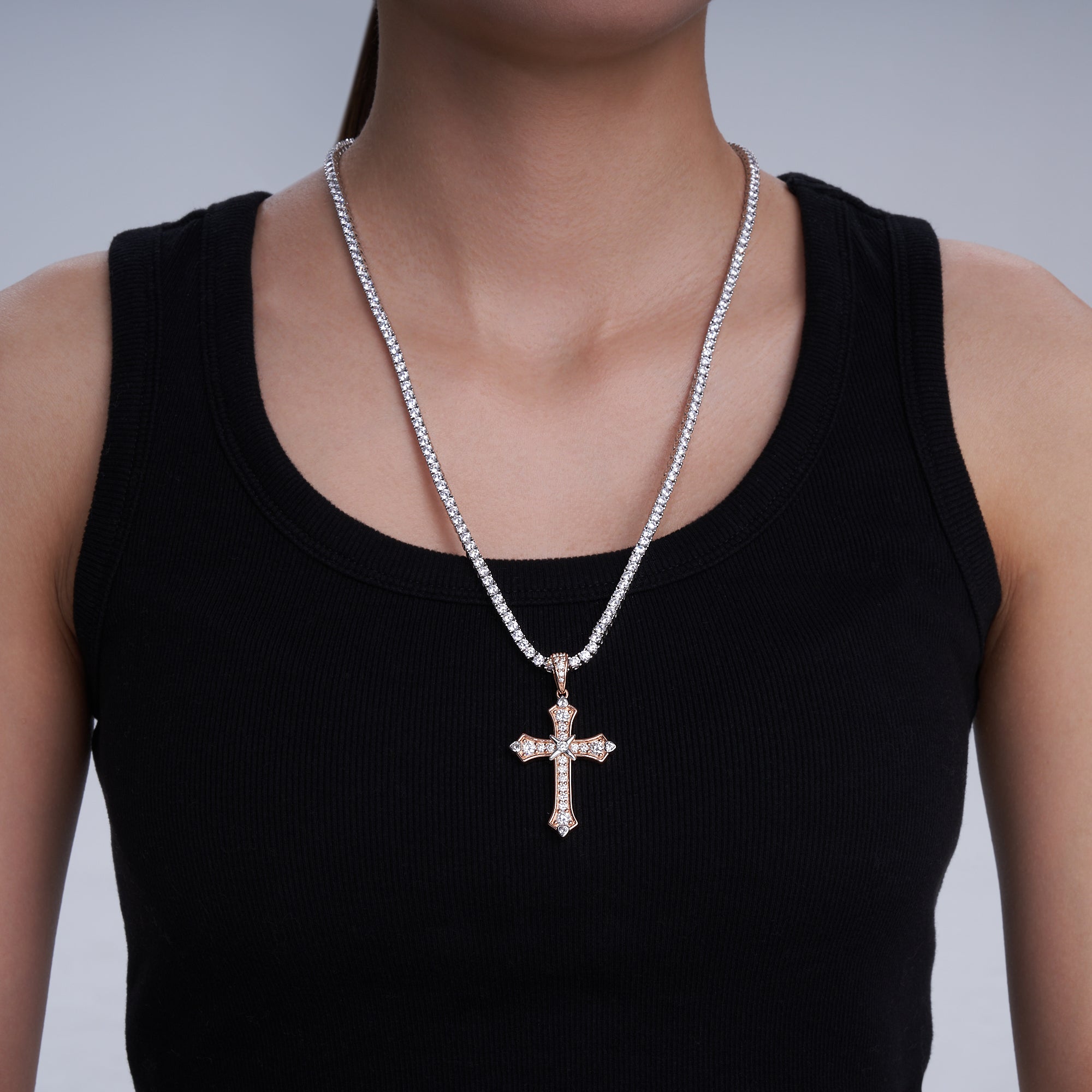 Moissanite Jesus Cross Pendant, 14k Gold
