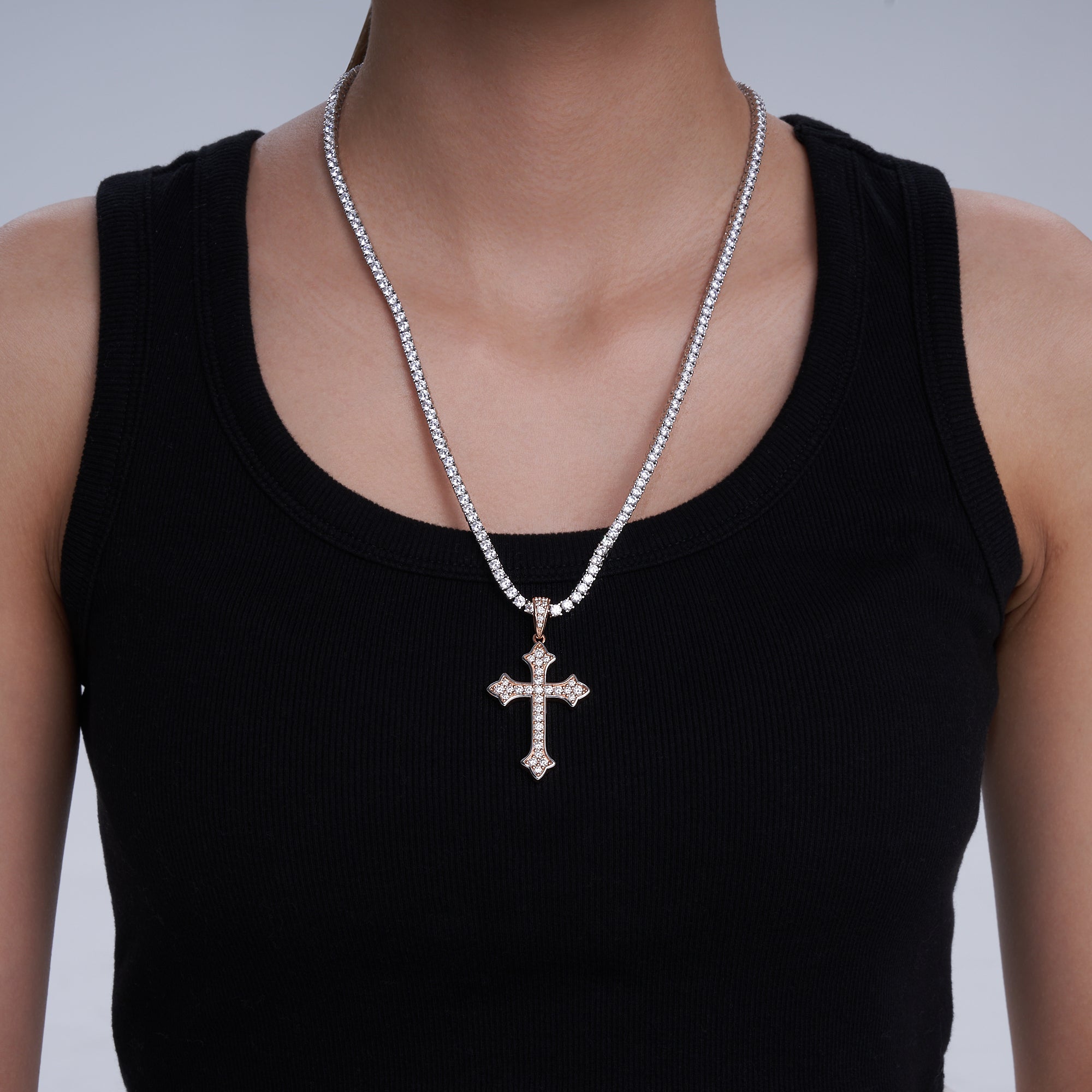 Moissanite Jesus Cross Pendant, 14k Gold
