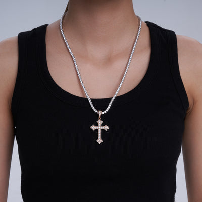 Moissanite Jesus Cross Pendant, 14k Gold