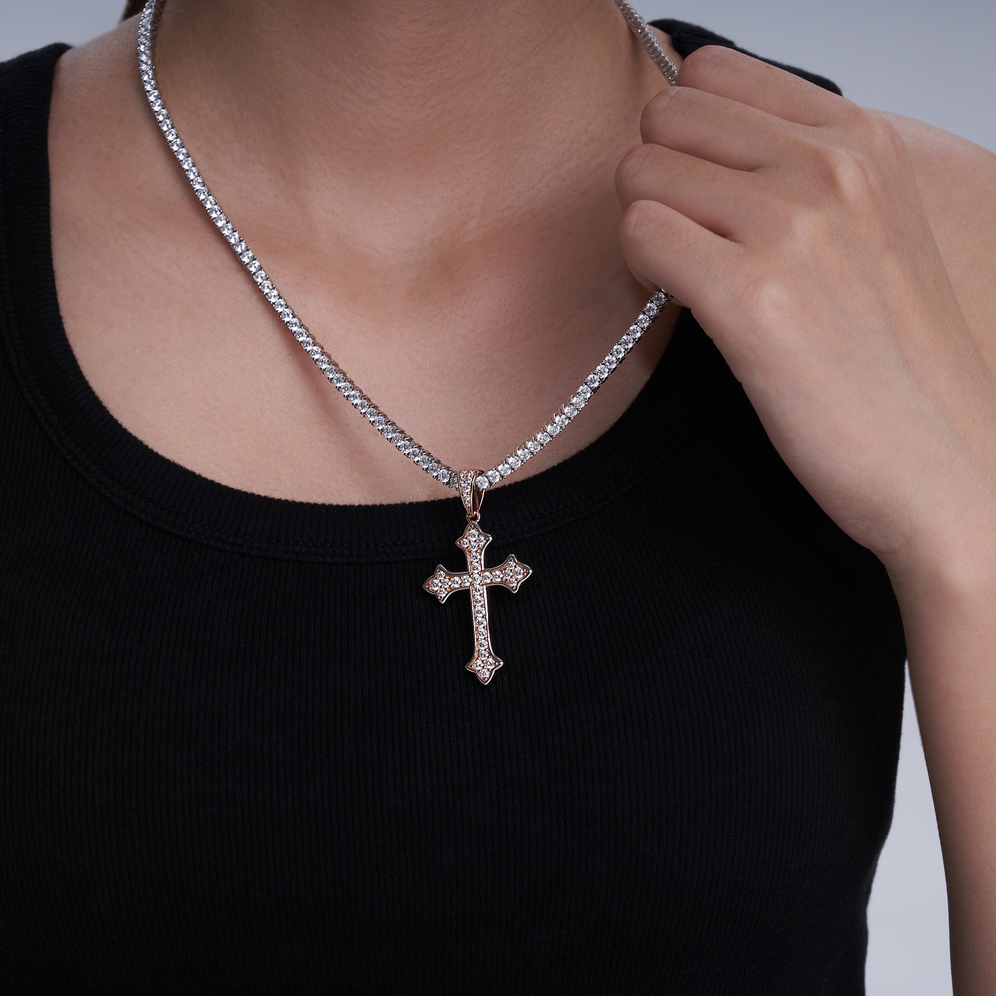 Moissanite Jesus Cross Pendant, 14k Gold