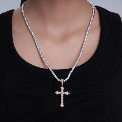 Moissanite Jesus Cross Pendant, 14k Gold