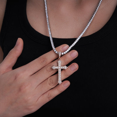 Moissanite Jesus Cross Pendant, 14k Gold