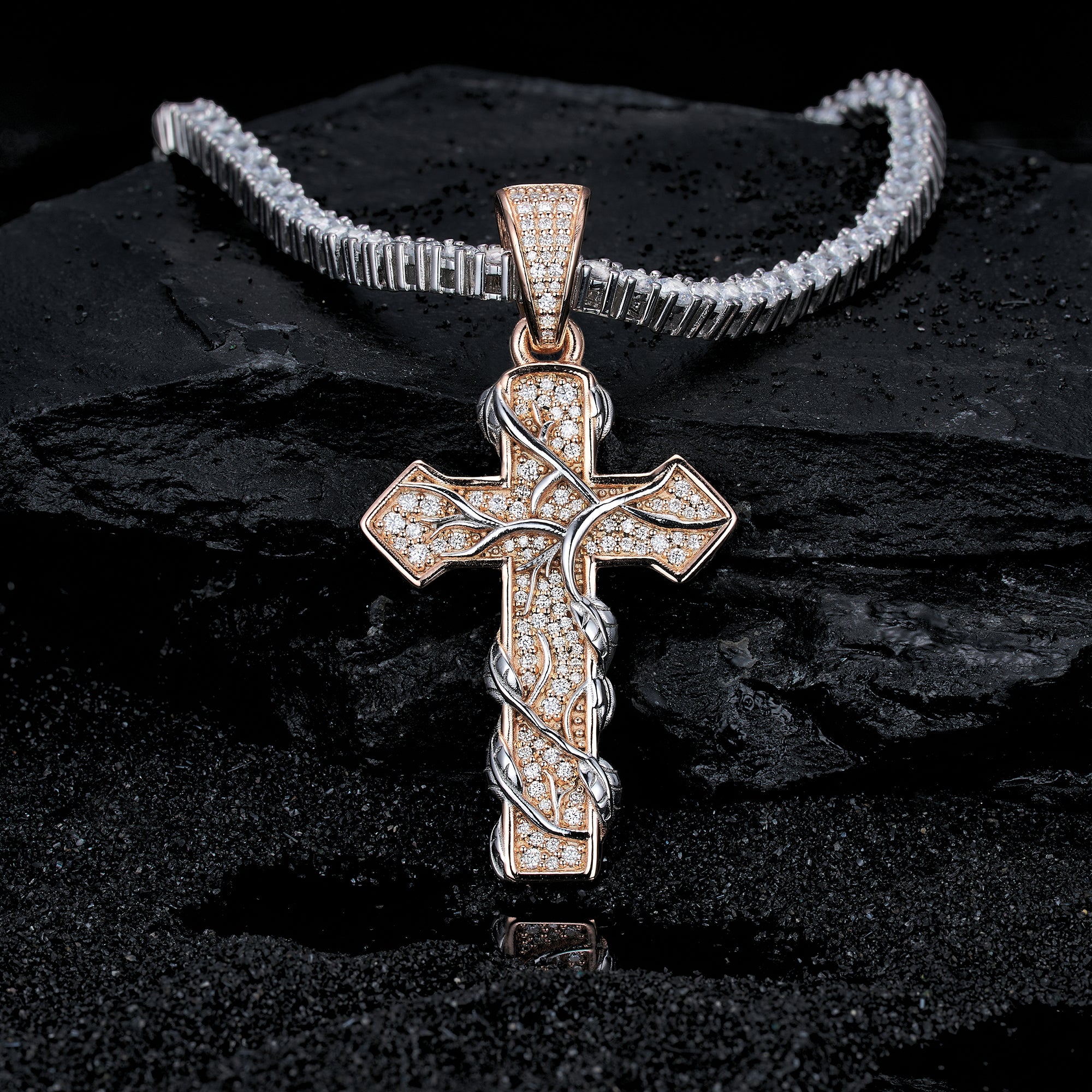 Branches Moissanite Cross Pendant