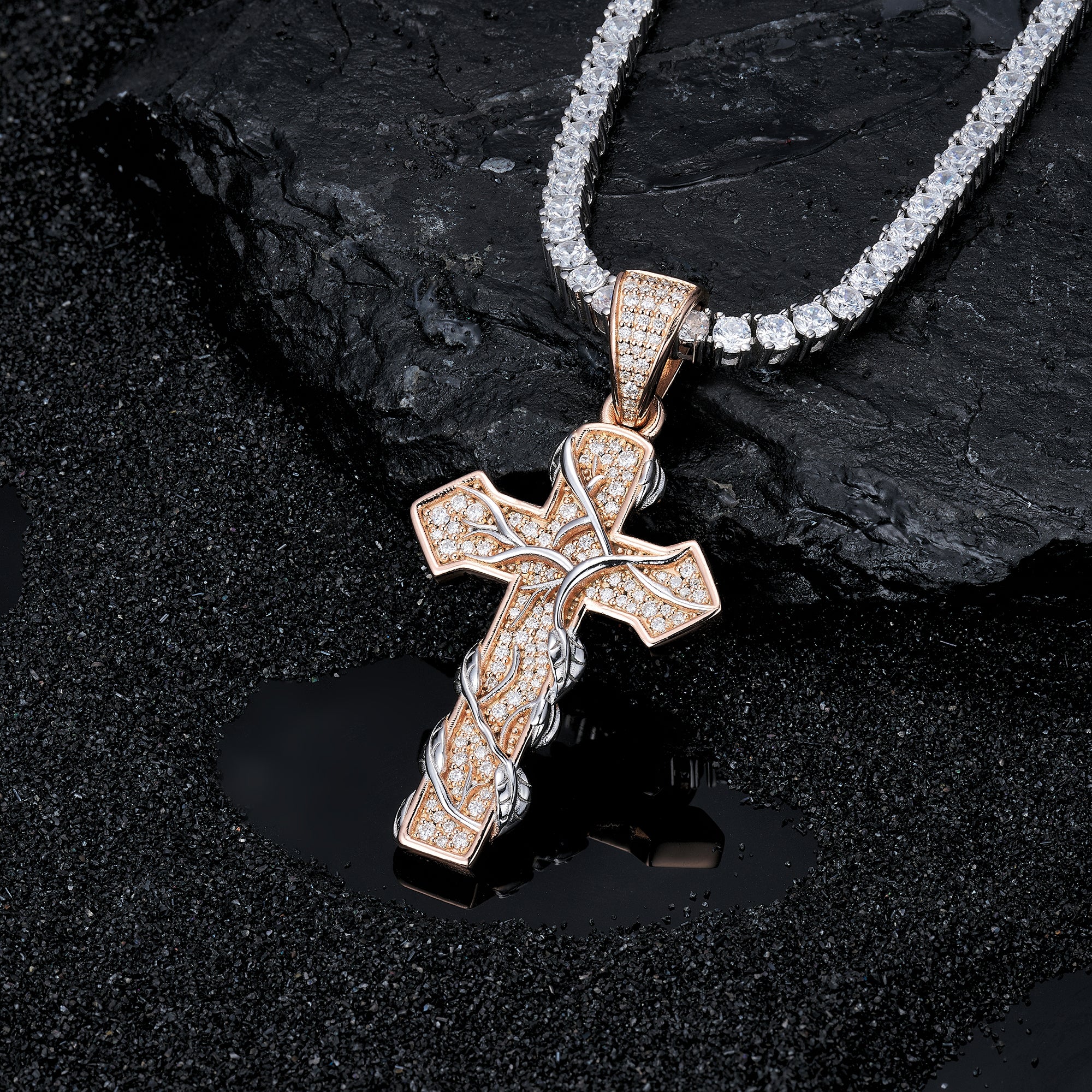 Branches Moissanite Cross Pendant
