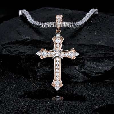 Moissanite Jesus Cross Pendant, 14k Gold
