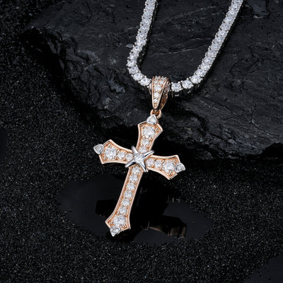 Moissanite Jesus Cross Pendant, 14k Gold