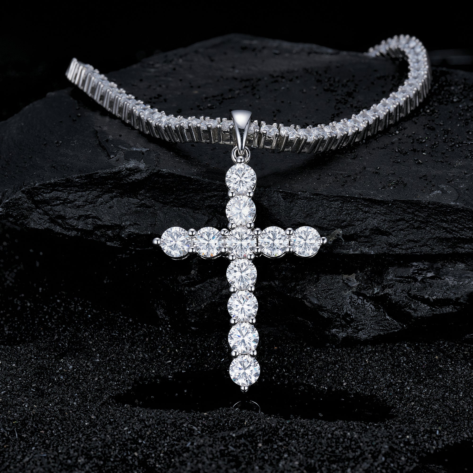Moissanite Jesus Cross Pendant, 14k Gold