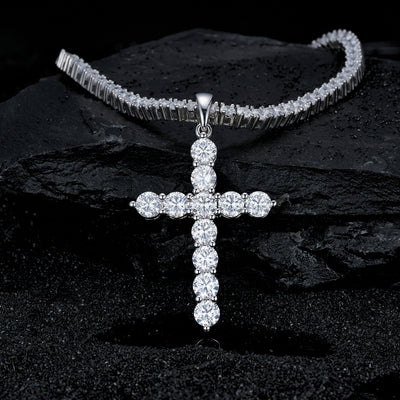 Moissanite Jesus Cross Pendant, 14k Gold