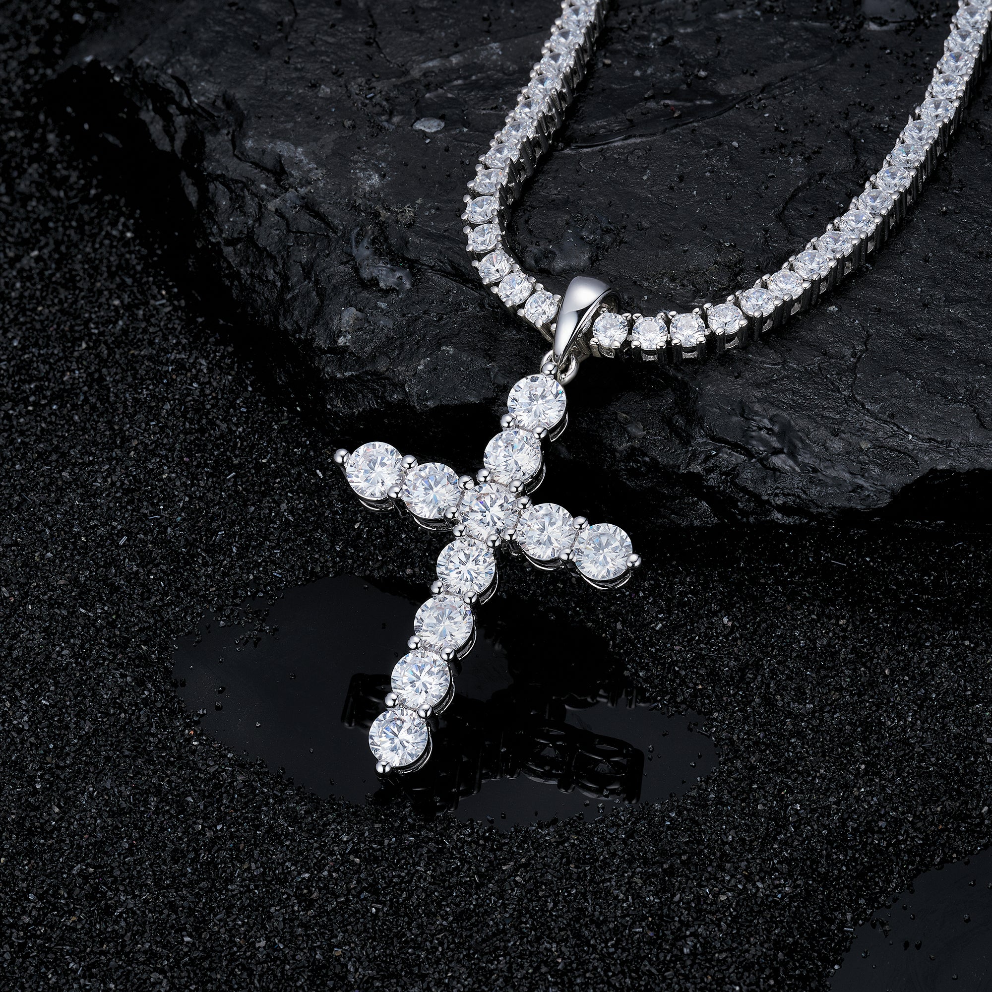 Moissanite Jesus Cross Pendant, 14k Gold