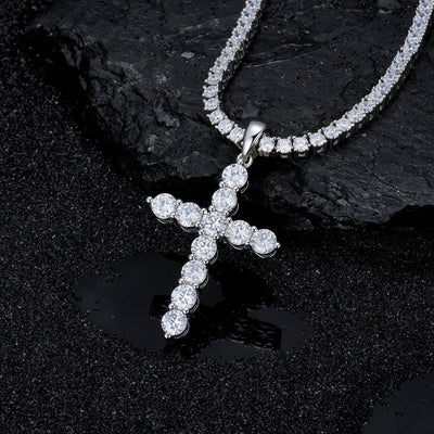 Moissanite Jesus Cross Pendant, 14k Gold