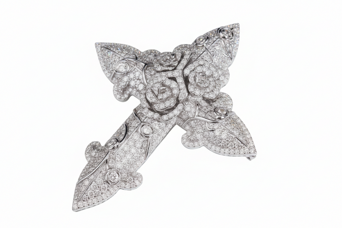 VVS Moissanite Rose Cross Pendant