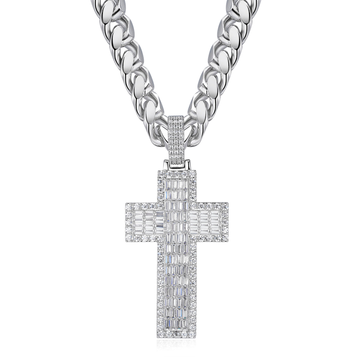 Moissanite Jesus Cross Pendant, 14k Gold