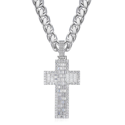 Moissanite Jesus Cross Pendant, 14k Gold