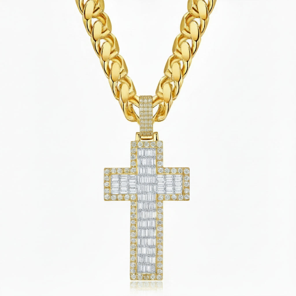 Moissanite Jesus Cross Pendant, 14k Gold